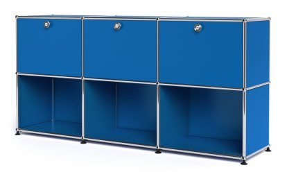 USM Haller Sideboard 50, individualisierbar, Enzianblau RAL 5010, Mit 3 Klappen, Offen