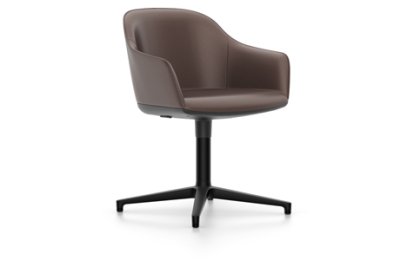 Softshell Chair auf Viersternfuß, Aluminium pulverbeschichtet basic dark, Leder (Standard), Kastanie, Filzgleiter für harte Böden