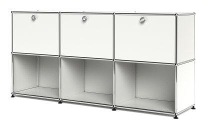 USM Haller Sideboard 50, individualisierbar, Reinweiß RAL 9010, Mit 3 Klappen, Offen