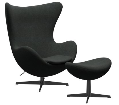 Egg Chair, Re-wool, 198 - Black/natural, Black, Mit Fußhocker