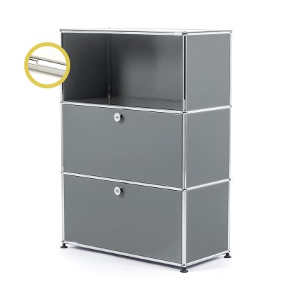 USM Haller E Highboard M mit 2 Klappen und Fachbeleuchtung, Mittelgrau RAL 7005, Kaltweiß
