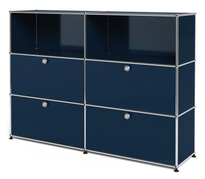 USM Haller Highboard L, individualisierbar, Stahlblau RAL 5011, Offen, Mit 2 Klappen, Mit 2 Klappen