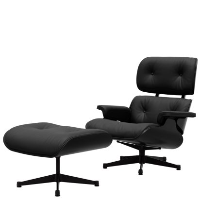Eames Lounge Chair & Ottoman, Kastanie schwarz, Leder Premium F nero, 89 cm, Schwarz pulverbeschichtet
