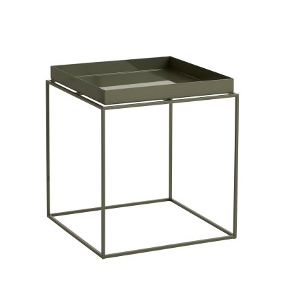 Tray Beistelltisch, H 40/44 x B 40 x T 40 cm, Olive green - High gloss