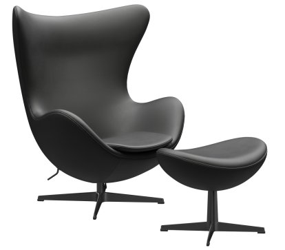 Egg Chair, Leder Essential, Black, Black, Mit Fußhocker