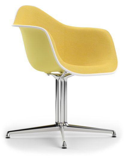 Eames Plastic Armchair DAL, Citron, Mit Vollpolsterung, Yellow / elfenbein, Aluminium poliert, Neue Sitzhöhe (43,0 cm)