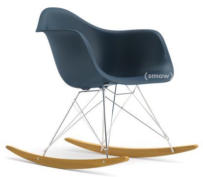 Eames Plastic Armchair RE RAR, Meerblau, Verchromt, Ahorn gelblich