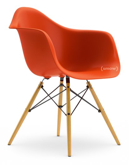 Eames Plastic Armchair RE DAW, Rot (poppy red), Ohne Polsterung, Ohne Polsterung, Standardhöhe - 43 cm, Ahorn gelblich