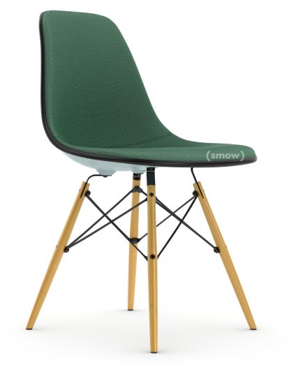 Eames Plastic Side Chair DSW, Eisgrau, Mit Vollpolsterung, Mint / forest, Standardhöhe - 43 cm, Ahorn gelblich