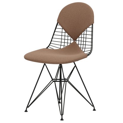 Wire Chair DKR , Pulverbeschichtet basic dark, Sitz- und Rückenkissen (Bikini), Hopsak cognac / elfenbein