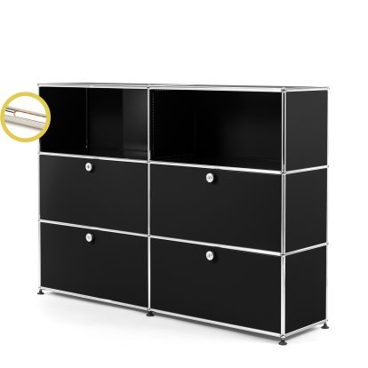 USM Haller E Highboard L mit Fachbeleuchtung, Graphitschwarz RAL 9011, Warmweiß