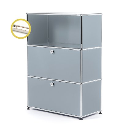 USM Haller E Highboard M mit 2 Klappen und Fachbeleuchtung, USM mattsilber, Warmweiß