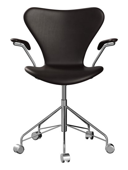 Serie 7 Drehstuhl 3117 / 3217 Vollpolsterung, Mit Armlehnen, Leder Grace dark brown, Chrome