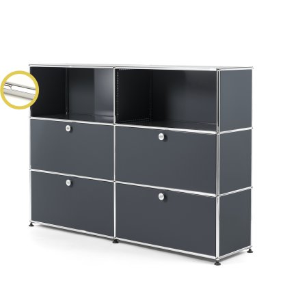 USM Haller E Highboard L mit Fachbeleuchtung, Anthrazitgrau RAL 7016, Kaltweiß