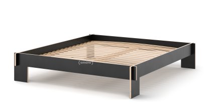 Siebenschläfer Bett, 180 x 200 cm, Ohne Kopfteil, Schwarz, Mit Roll-Lattenrost