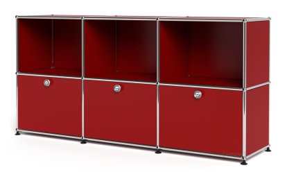 USM Haller Sideboard 50, individualisierbar, USM rubinrot, Offen, Mit 3 Klappen