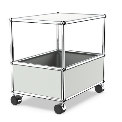 USM Haller Bartisch, Ohne Stoßbügel, Lichtgrau RAL 7035, Weich für harte Böden