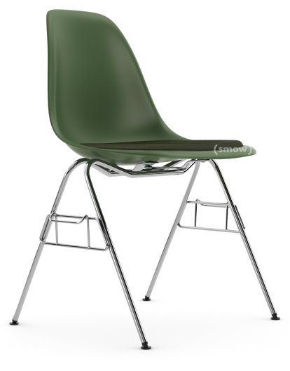 Eames Plastic Side Chair RE DSS / DSS-N, Forest, Mit Sitzpolster, Nero / forest, Mit Reihenverbindung (DSS)