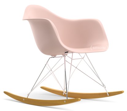 Eames Plastic Armchair RE RAR, Zartrosé, Verchromt, Ahorn gelblich