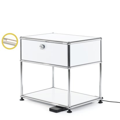 USM Haller E Nachttisch mit dimmbarem Licht, Reinweiß RAL 9010