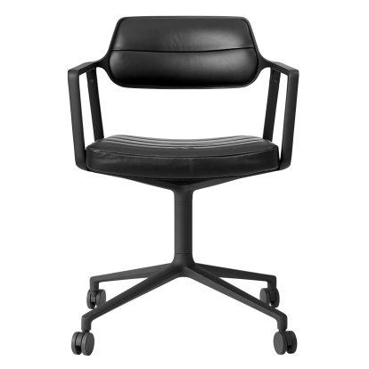 Swivel 453 Drehstuhl, Schwarz pulverbeschichtet, Rollfuß, Leder schwarz
