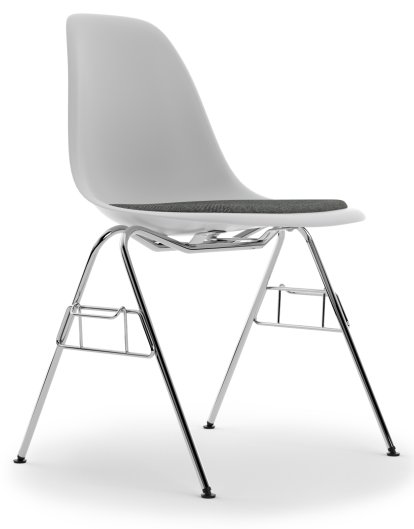 Eames Plastic Side Chair RE DSS / DSS-N, Cotton white, Mit Sitzpolster, Nero / elfenbein, Mit Reihenverbindung (DSS)