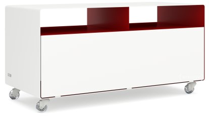 TV Lowboard R 108, Reinweiß (RAL 9010) - Rubinrot (RAL 3003), Transparentrollen