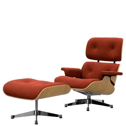 Eames Lounge Chair & Ottoman Calma, Kastanie natur, Calma, brandy, 89 cm, Aluminium poliert