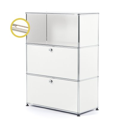 USM Haller E Highboard M mit 2 Klappen und Fachbeleuchtung, Reinweiß RAL 9010, Warmweiß