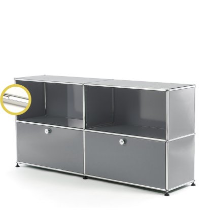 USM Haller E Sideboard L mit Fachbeleuchtung, Mittelgrau RAL 7005, Kaltweiß