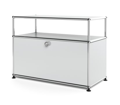 USM Haller Lowboard M mit Aufbau, individualisierbar, Lichtgrau RAL 7035, Mit Klappe, Ohne Kabeldurchlass