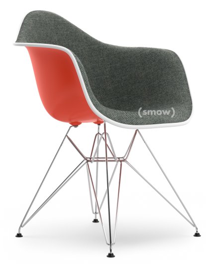 Eames Plastic Armchair RE DAR, Rot (poppy red), Mit Vollpolsterung, Nero / elfenbein, Standardhöhe - 43 cm, Verchromt