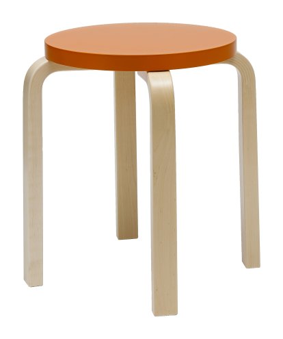 Hocker E60, Sitz lackiert orange, Beine Birke klar lackiert