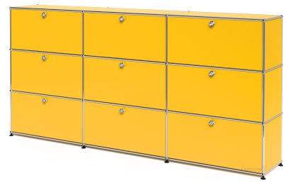 USM Haller Highboard XL, individualisierbar, Goldgelb RAL 1004, Mit 3 Klappen, Mit 3 Klappen, Mit 3 Klappen
