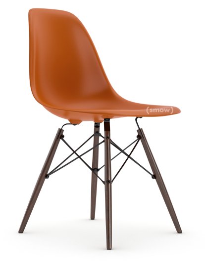 Eames Plastic Side Chair RE DSW, Rostorange, Ohne Polsterung, Ohne Polsterung, Standardhöhe - 43 cm, Ahorn dunkel