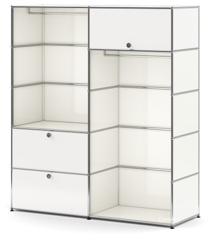 USM Haller Garderobe L mit 2 Kleiderstangen, Reinweiß RAL 9010