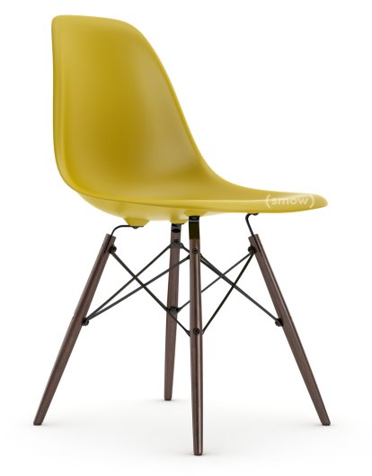 Eames Plastic Side Chair RE DSW, Senf, Ohne Polsterung, Ohne Polsterung, Standardhöhe - 43 cm, Ahorn dunkel