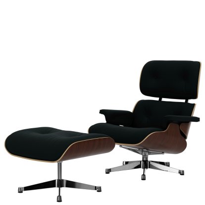 Eames Lounge Chair & Ottoman Calma, Nussbaum dunkel, Calma, pine green, 89 cm, Aluminium poliert