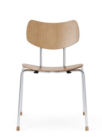 VLA26 Vega Stuhl, Eiche lackiert, Ungepolstert, Verchromt