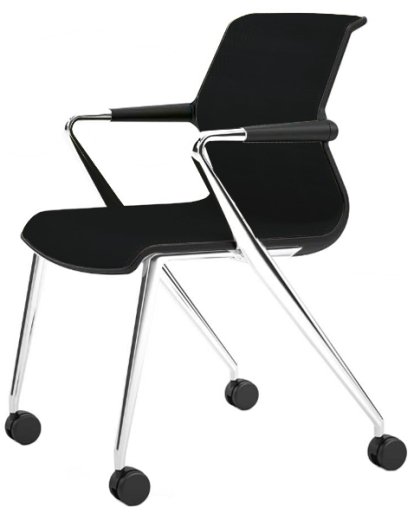 Unix Chair Vierbeinfuß mit Rollen, Silk Mesh nero, Basic dark, Aluminium poliert