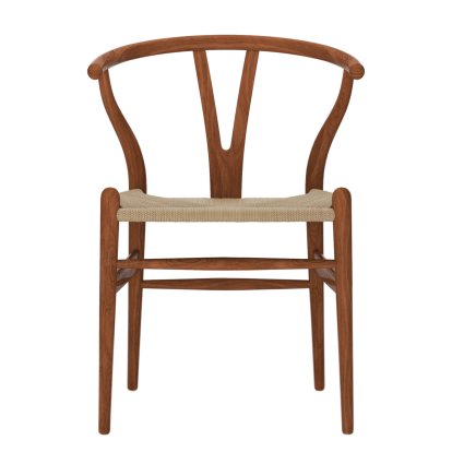 CH24 Wishbone Chair, Nussbaum klar lackiert, Geflecht natur
