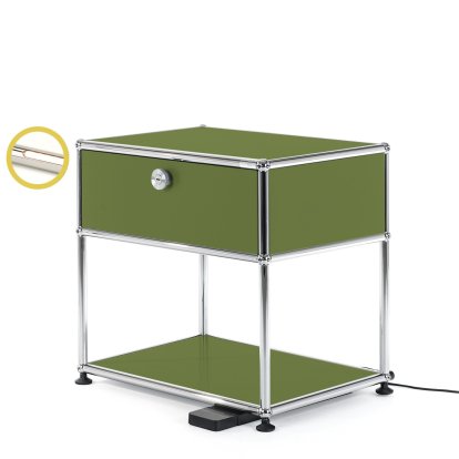 USM Haller E Nachttisch mit dimmbarem Licht, Olivgrün RAL 6003