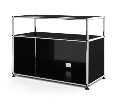 USM Haller Lowboard M mit Aufbau, individualisierbar, Graphitschwarz RAL 9011, Mit Klappe, Mit Kabeldurchlass unten mittig