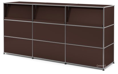 USM Haller Theke Typ 2 (mit Schrägtablaren), USM braun, 225 cm (3 Elemente), 50 cm