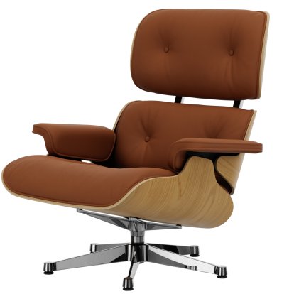 Eames Lounge Chair, Kastanie natur, Leder Premium F cognac, 89 cm, Aluminium poliert