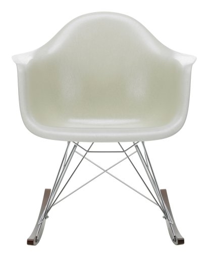 Eames Fiberglass Armchair RAR, Eames parchment, Verchromt, Ahorn dunkel