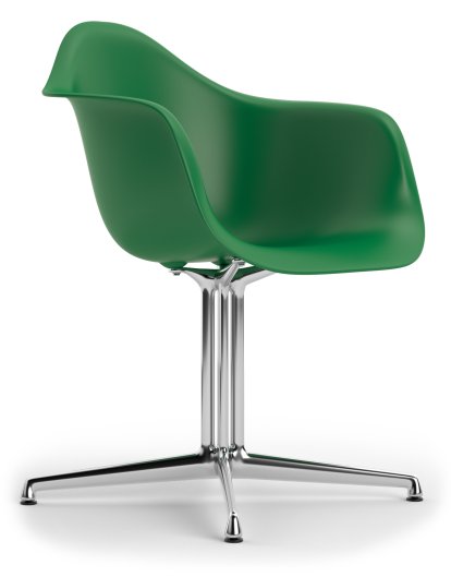 Eames Plastic Armchair DAL, Smaragd, Ohne Polsterung, Ohne Polsterung, Aluminium poliert, Neue Sitzhöhe (43,0 cm)