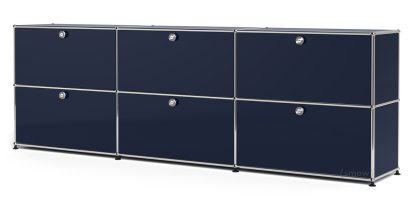 USM Haller Sideboard XL, individualisierbar, Stahlblau RAL 5011, Mit 3 Klappen, Mit 3 Klappen