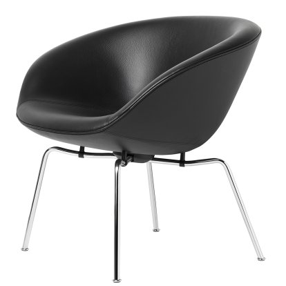 Pot Loungesessel, Chrome, Leder Aura, Schwarz