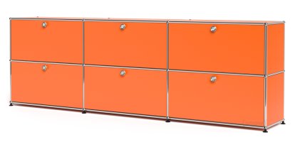 USM Haller Sideboard XL, individualisierbar, Reinorange RAL 2004, Mit 3 Klappen, Mit 3 Klappen
